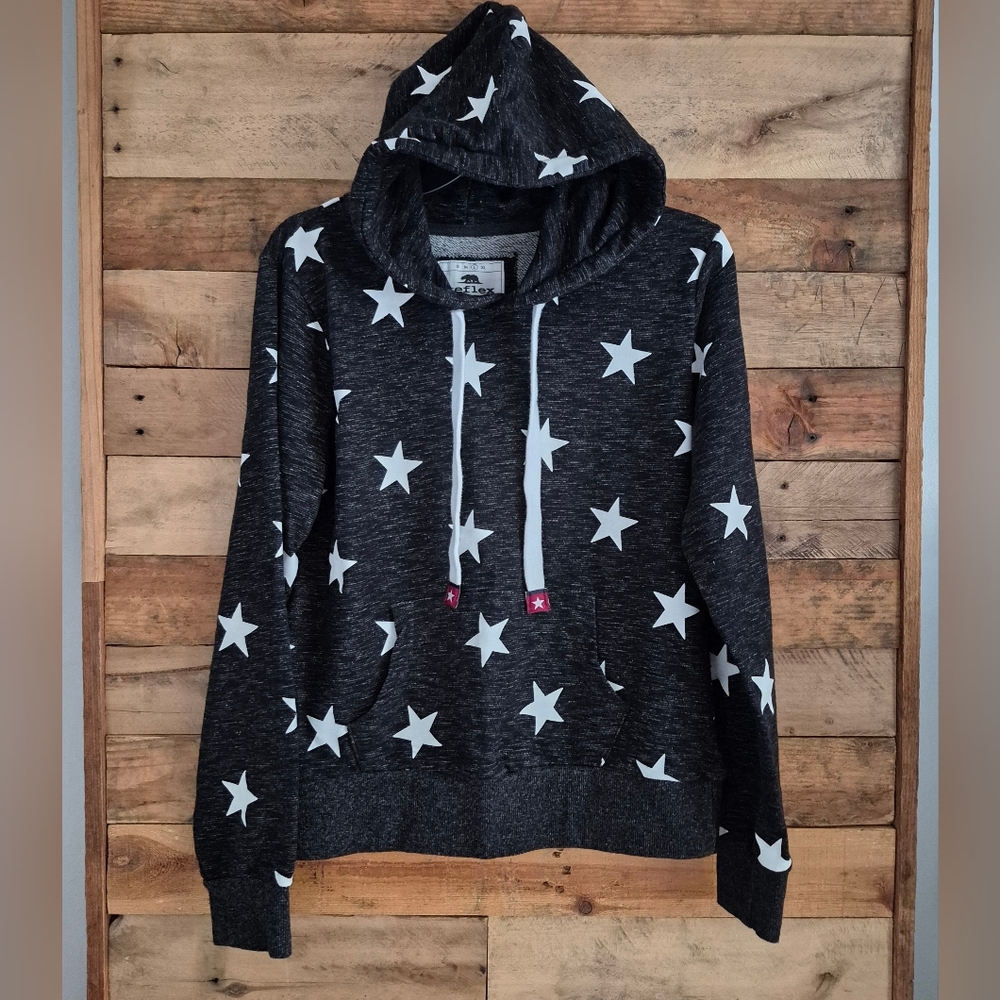 Reflex Star Pullover Hoodie All Over Print Black Heather French Terry Juniors L